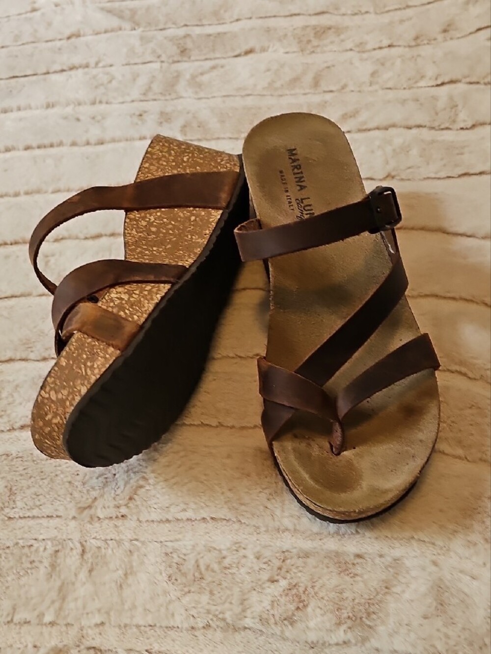 Marina Luna Brown Cork-Style Wedge Sandals - Picture 5 of 5